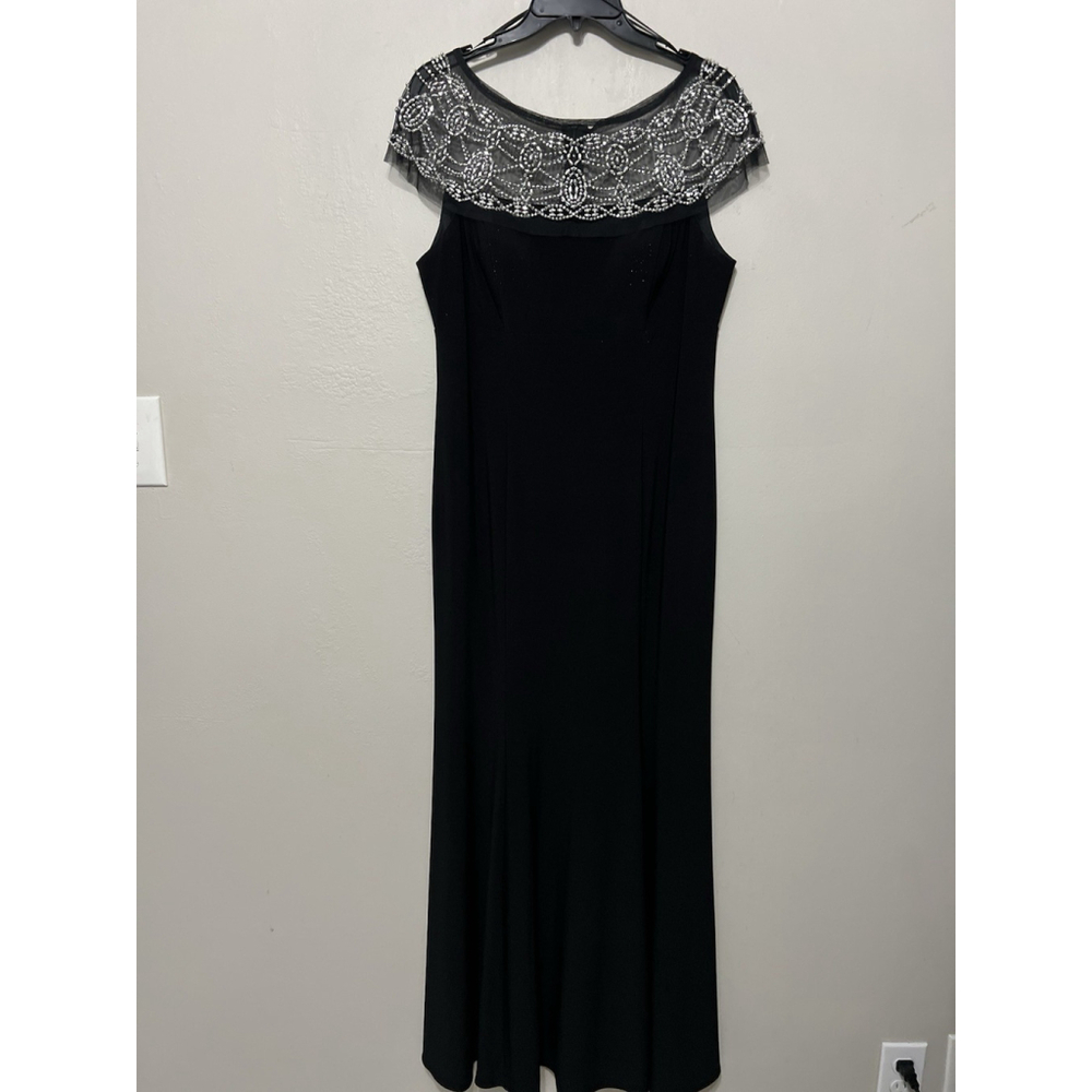 R&M Richards Women's Black‎ Beaded-Trim A-Line Gown Whimsigoth Dark Fairy Formal